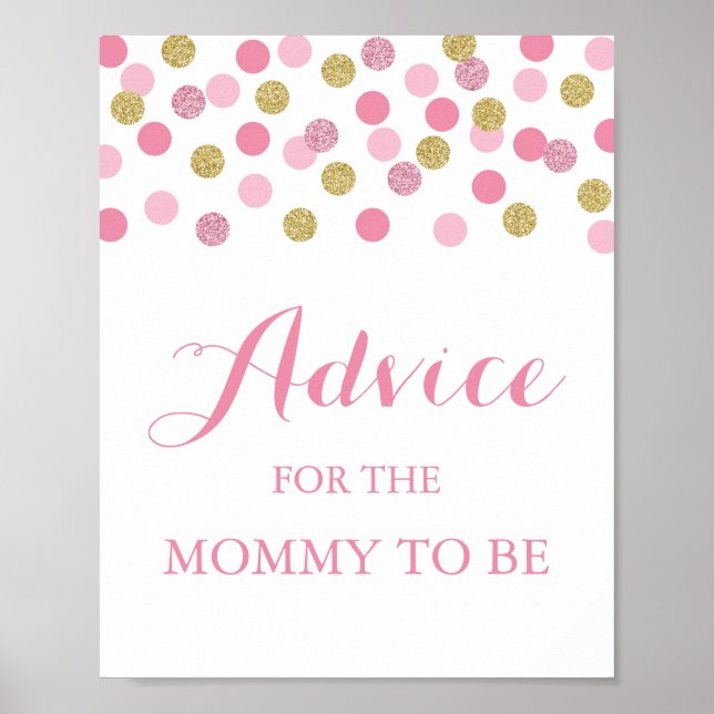 Pink and Gold Baby Shower Advice for Mommy Sign (Front)