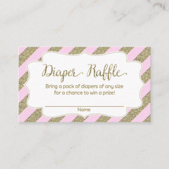 Pink and Gold Baby Shower Diaper Raffle Ticket Enclosure Card (Front)