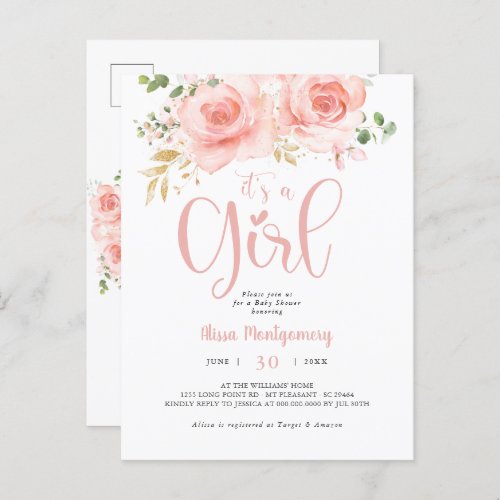 Pink and Gold Baby Shower Girl Postcard