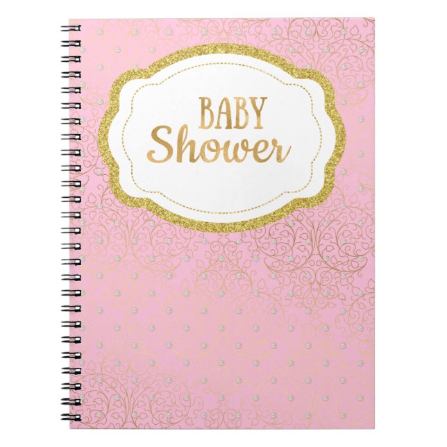 Pink and Gold Baby Shower Guest Book Notebook (Front)
