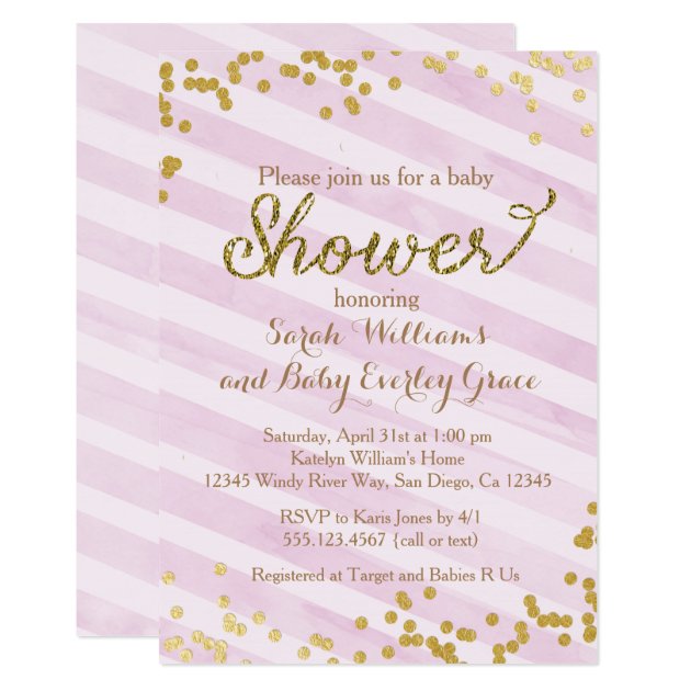 Pink And Gold Baby Shower Invitation