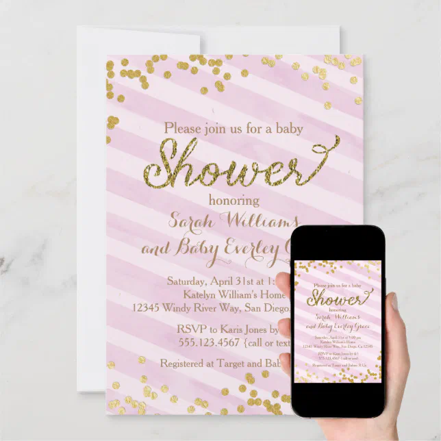 Pink and Gold Baby Shower Invitation | Zazzle