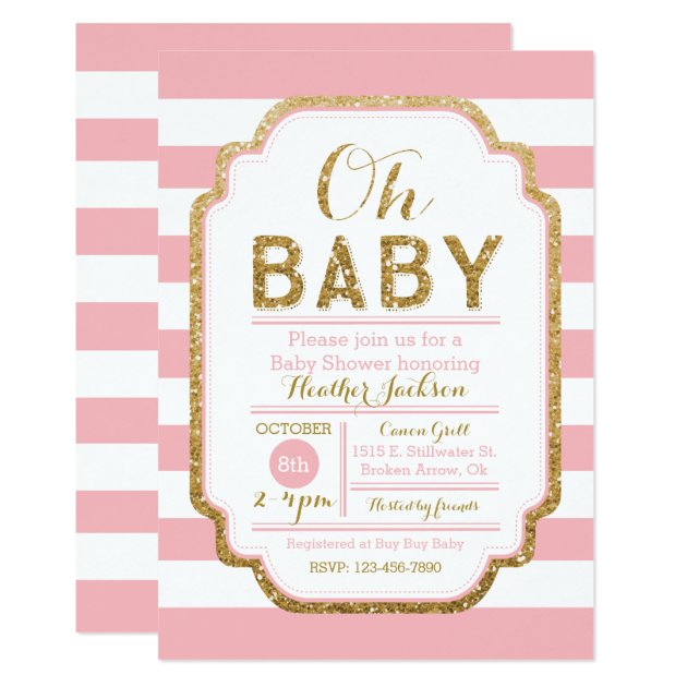 Pink And Gold Baby Shower Invitation, Baby Girl Card