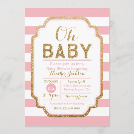 Pink And Gold Baby Shower Invitation, Baby Girl Invitation