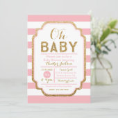 Pink And Gold Baby Shower Invitation, Baby Girl Invitation (Standing Front)