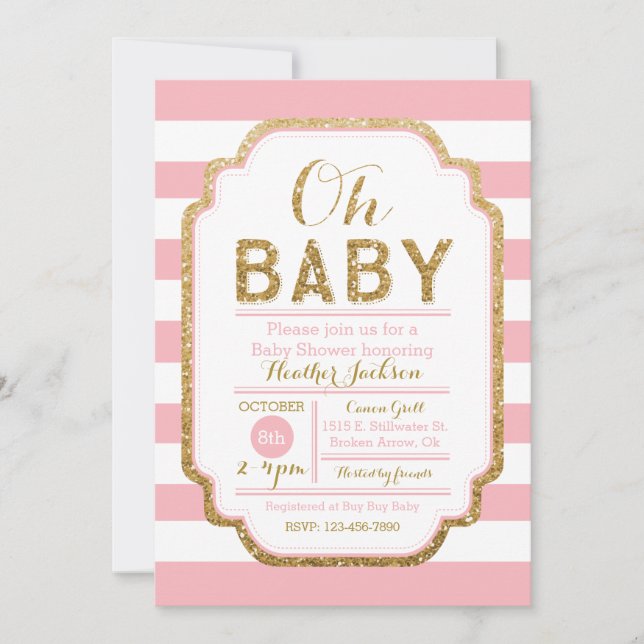 Pink And Gold Baby Shower Invitation, Baby Girl Invitation (Front)