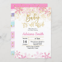 Pink and Gold Baby Shower invitation card snow