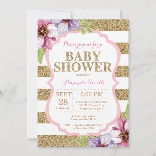 Pink and Gold Baby Shower Invitation Glitter