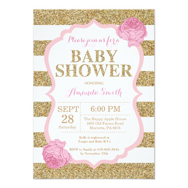 Pink and Gold Baby Shower Invitation Glitter