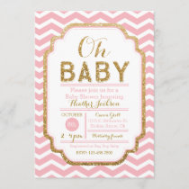Pink And Gold Baby Shower Invitations, Baby Girl Invitation