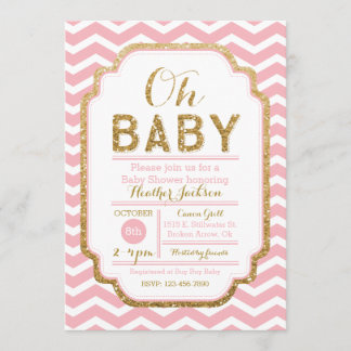 Pink And Gold Baby Shower Invitations, Baby Girl Invitation