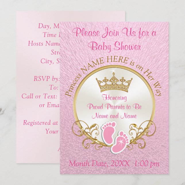 Pink and Gold Baby Shower Invitations, Personalize Invitation (Front/Back)