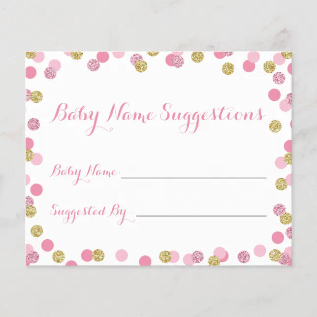 Pink and Gold Baby Shower Name Suggestion Cards Zazzle