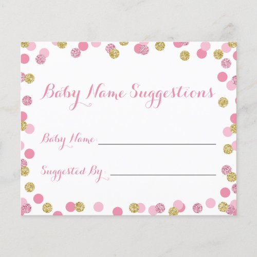 Pink and Gold Baby Shower Name Suggestion Cards