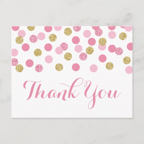 Pink and Gold Baby Shower Thank You Postcard