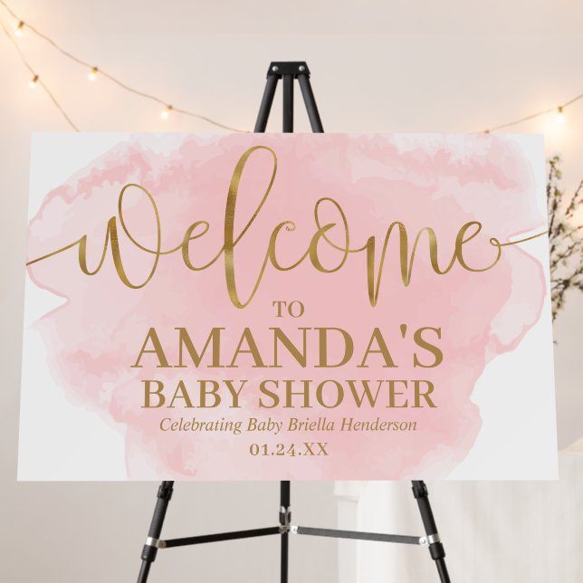 Pink and Gold Baby Shower Welcome Sign (In Situ (Stand))