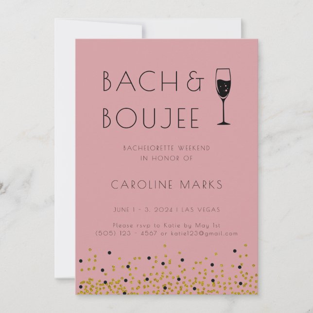 Pink and Gold Bach and Boujee Bachelorette Party Invitation (Front)