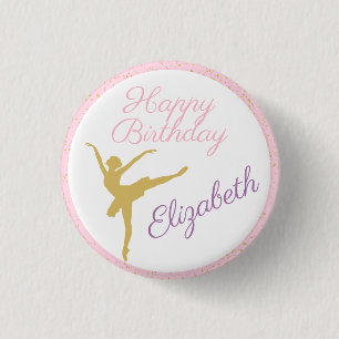 Pink and Gold Ballerina Birthday Button