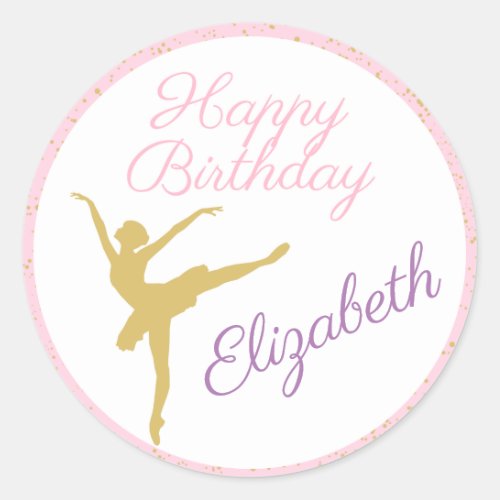 Pink and Gold Ballerina Birthday Classic Round Sticker