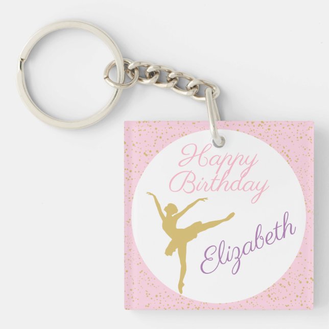Pink and Gold Ballerina Birthday Keychain (Front)