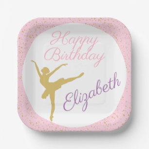 Pink and Gold Ballerina Birthday  Paper Plates