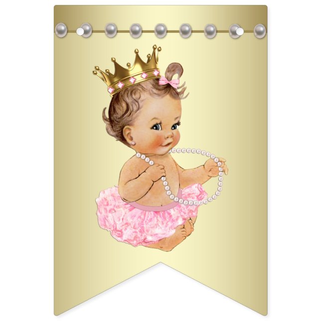Pink and Gold Ballerina Pearls Baby Shower Bunting Flags (First Flag)