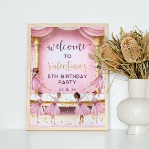 Pink and Gold Ballet Stage Ballerina Party Welcome Poster