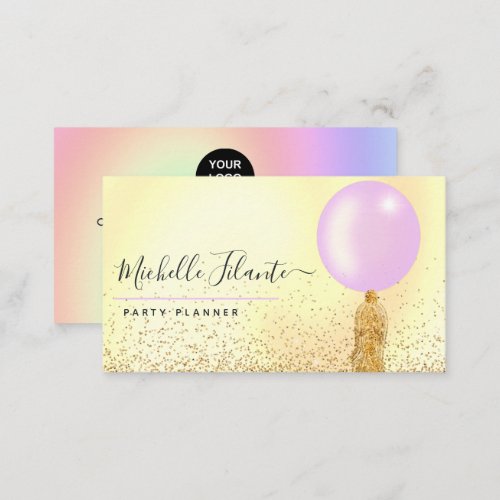 Pink and Gold Balloon Party Planner Business Card