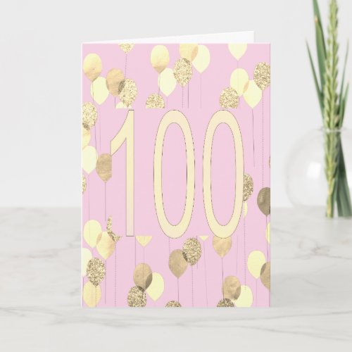 Pink and Gold Balloons 100th Birthday Card