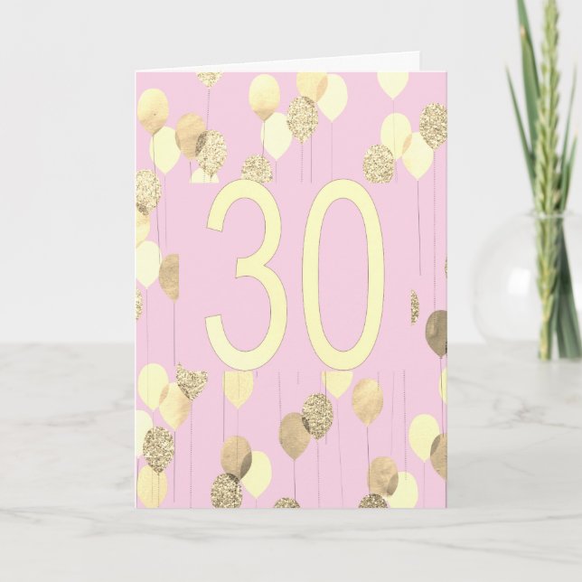 Pink and Gold Balloons 30th Birthday Card (Front)