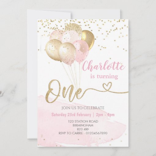 Pink and Gold Balloons, Party Birthday Invitation | Zazzle