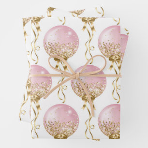 Pink and Gold Balloons Pattern Baby Girl Wrapping Paper Sheets