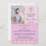 Pink And Gold Baptism/christening Invitation at Zazzle