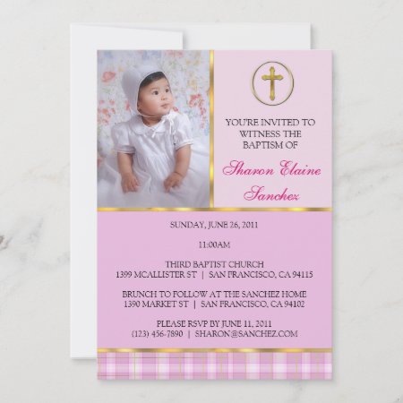 Pink And Gold Baptism/christening Invitation