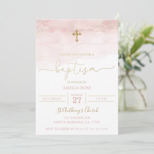 Pink and Gold Baptism Invitation Baby Girl