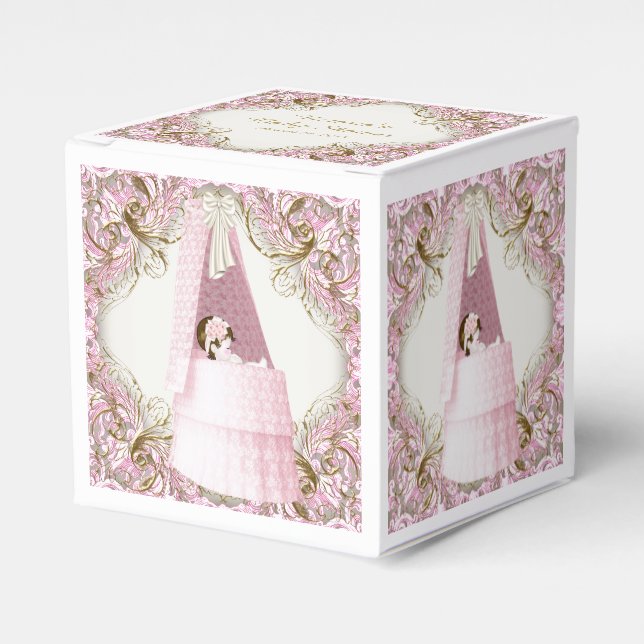 Pink and Gold Bassinet Baby Shower Favor Boxes (Front Side)
