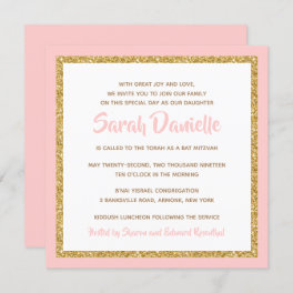 Pink and Gold Bat Mitzvah Invitation