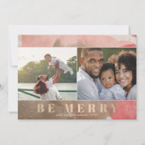 Pink and Gold Be Merry Abstract Multiple Photo Holiday Card