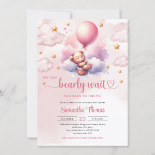 Pink and gold bearly wait teddy bear girl shower invitation