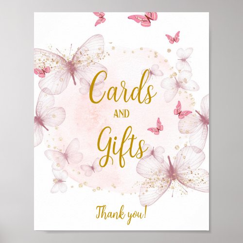 Pink and Gold Birthday  Card and Gifts Table Sign