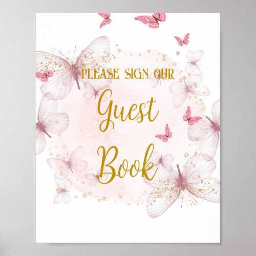 Pink and Gold Birthday  Guest Book Table Sign