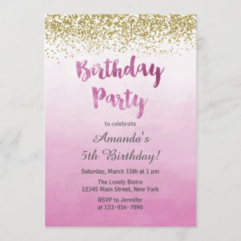 Pink And Gold Birthday Invitation by melanileestyle at Zazzle