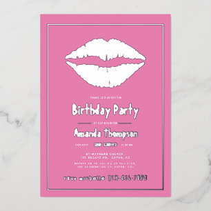 Pink and Gold Birthday Kiss Lips Foil Invitation