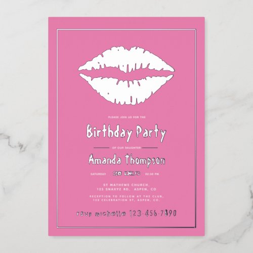 Pink and Gold Birthday Kiss Lips Foil Invitation