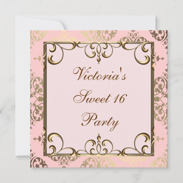 Pink and Gold Birthday Party Invitation (Front)