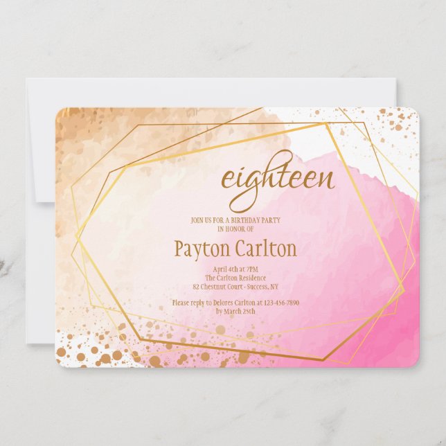 Pink and Gold Birthday Party Invitation (Front)