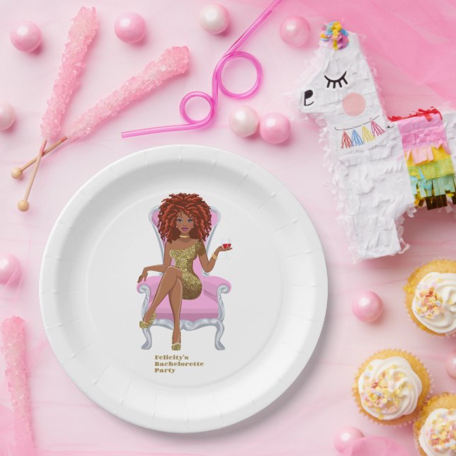 Pink and Gold Black Woman Paper Plates (Party)