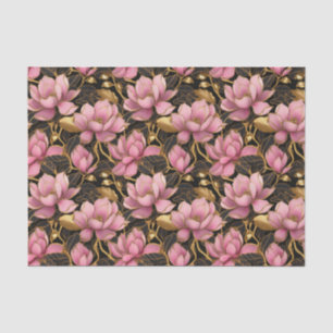 Pink and Gold Blooming Magnolia Flowers Tissue Paper