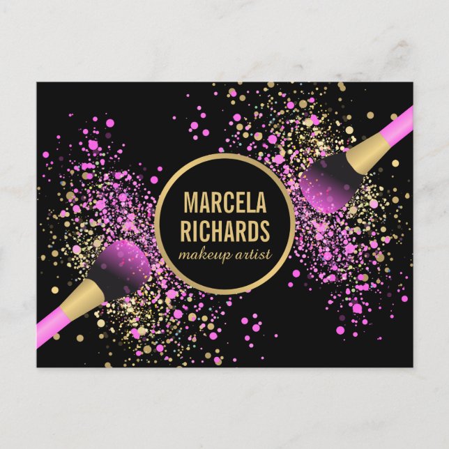 Pink and Gold Blush Confetti Makeup Artist Postcard (Front)