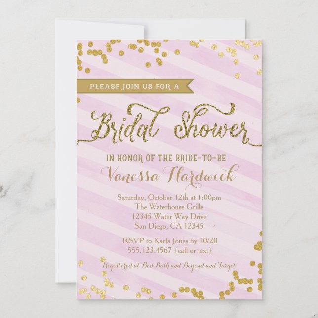 Pink and Gold Bridal Shower Invitation (Front)